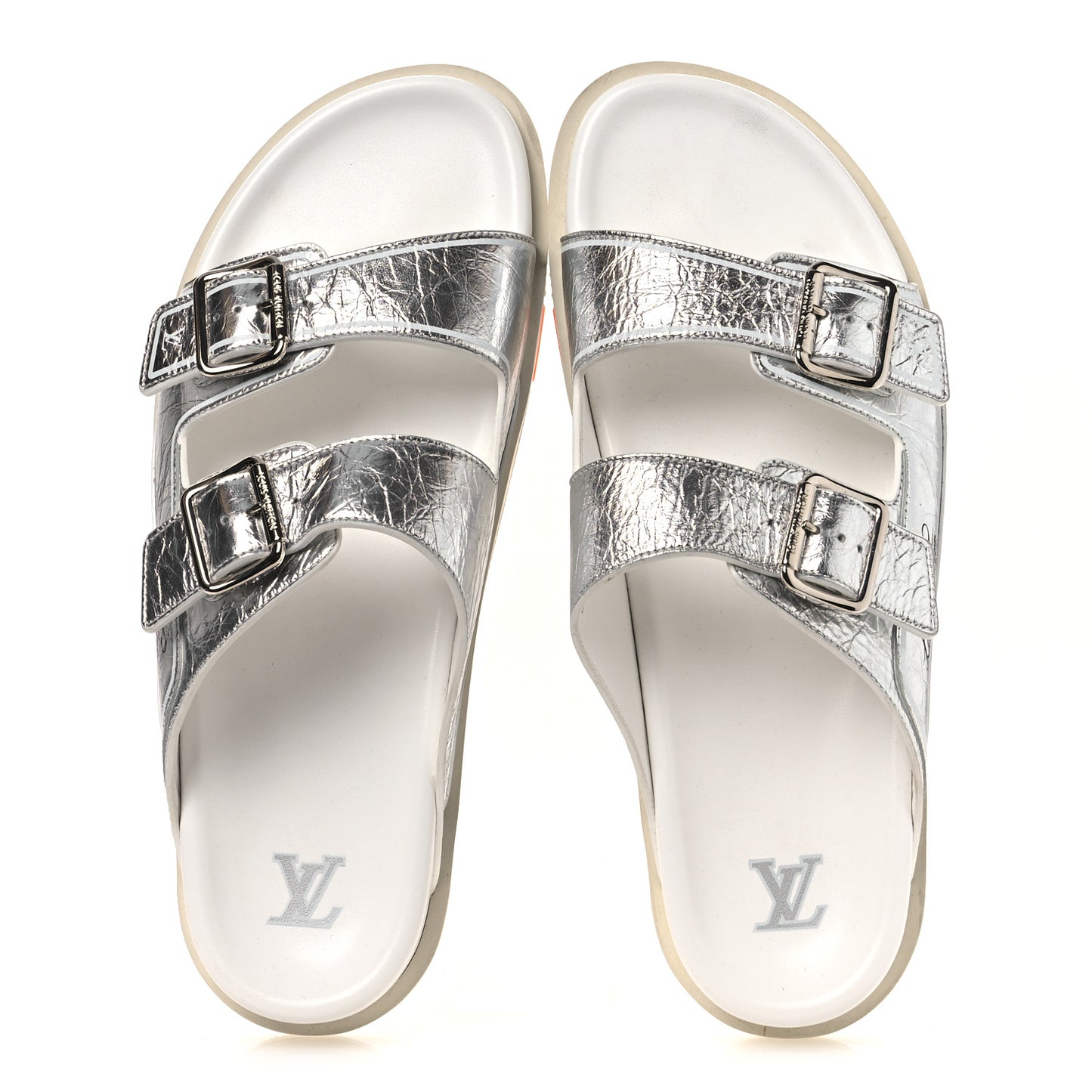 Metallic Mix Materials Mens LV Script Trainer Mules 11 Silver Multicolor
