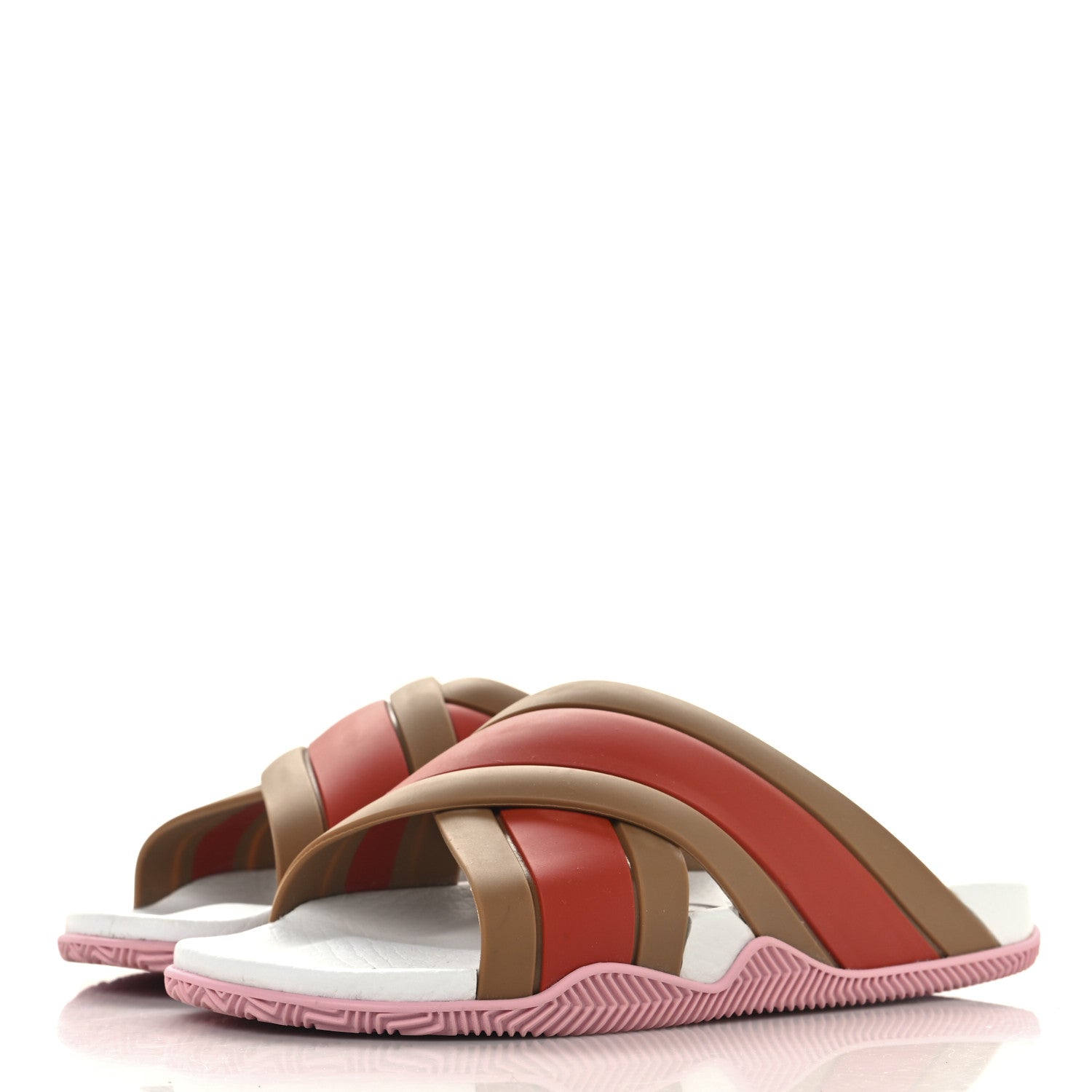 Gucci Rubber Web Womens Criss Cross Slide Sandals 38 Beige Orange 4 of 10