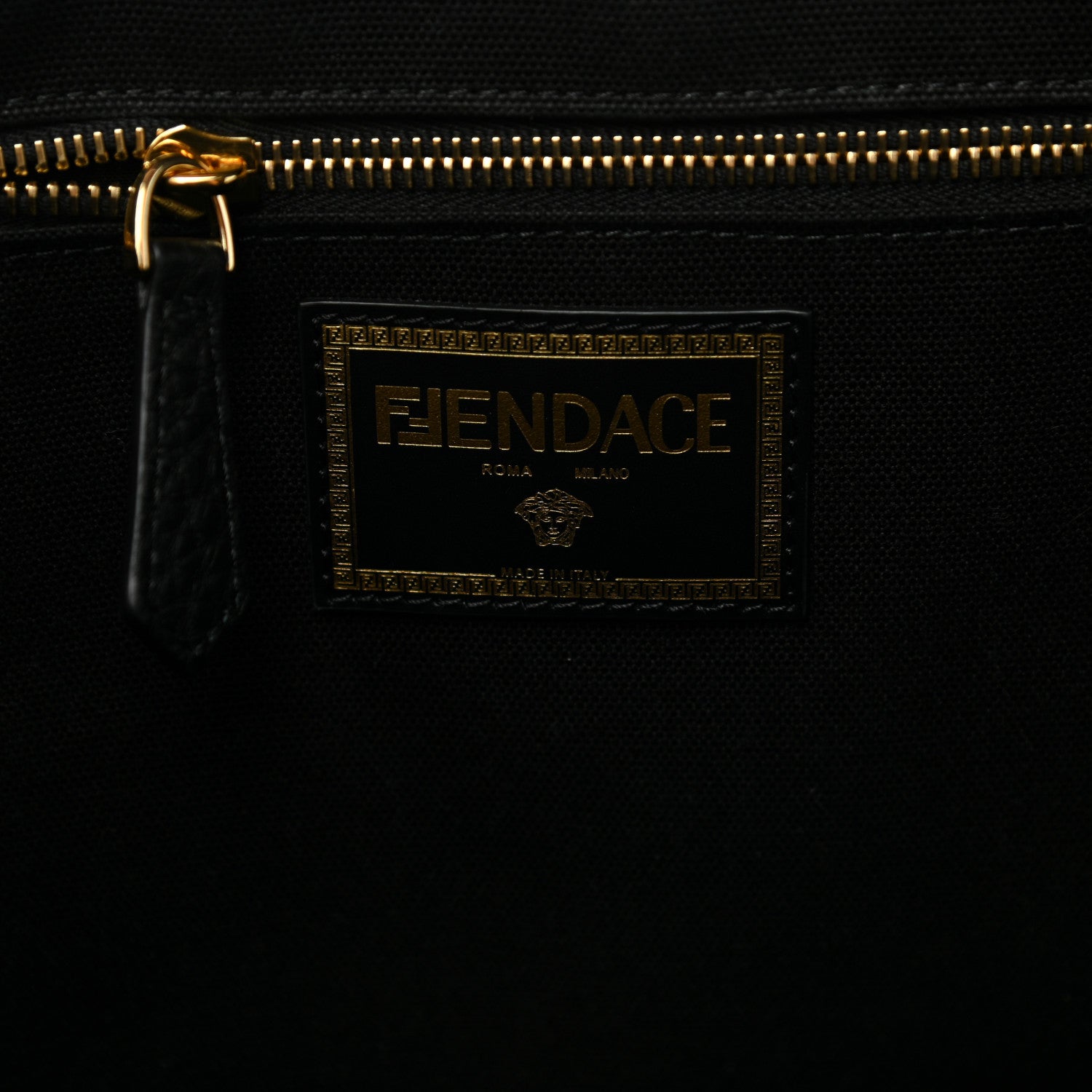 Fendi X VERSACE Cotton Canvas Cuoio Romano Fendace Logo Embroidered Signature Shopping Tote Black Gold 6 of 11