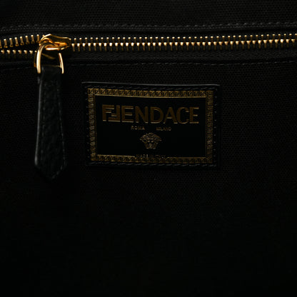 Fendi X VERSACE Cotton Canvas Cuoio Romano Fendace Logo Embroidered Signature Shopping Tote Black Gold 6 of 11