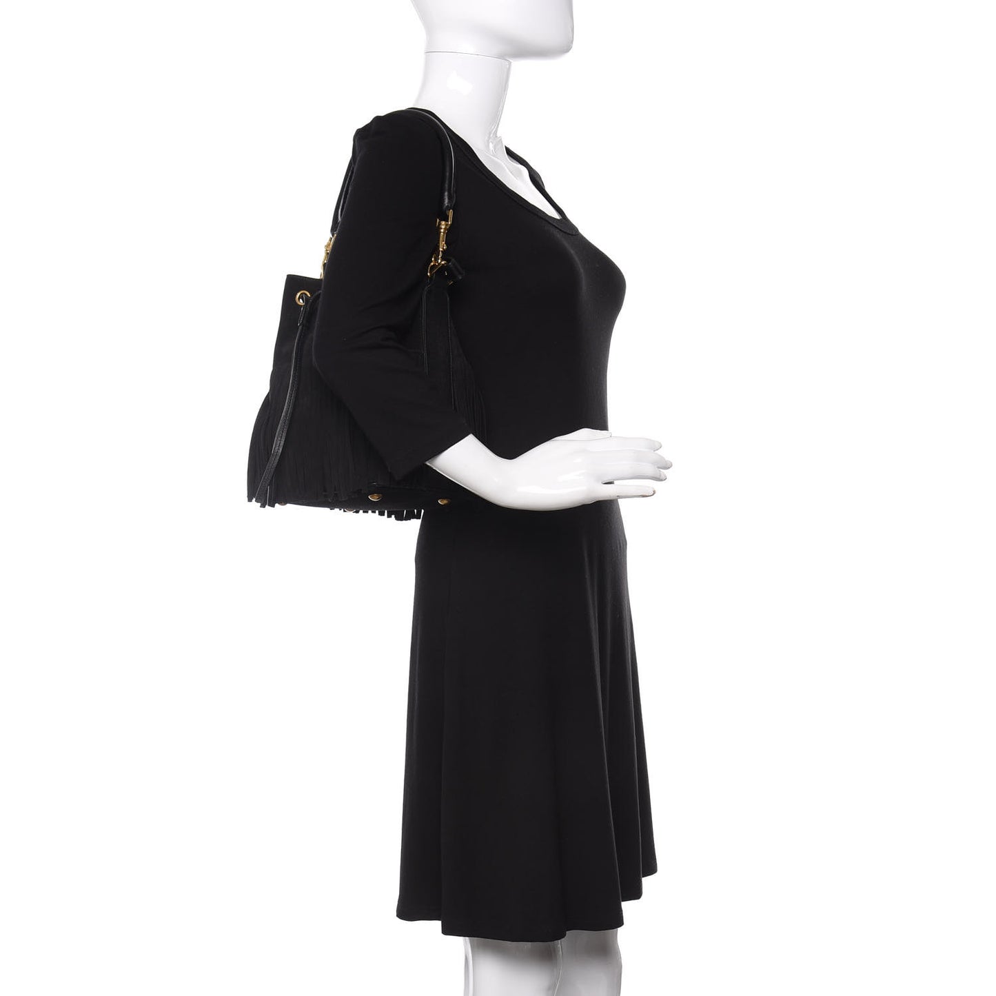 Suede Calfskin Small Emmanuelle Fringe Bucket Bag Black