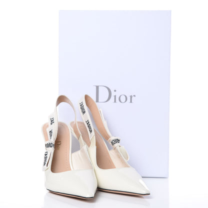 Christian Dior Patent Ribbon J'Adior Slingback 100mm Pumps 37 Off White 9 of 9