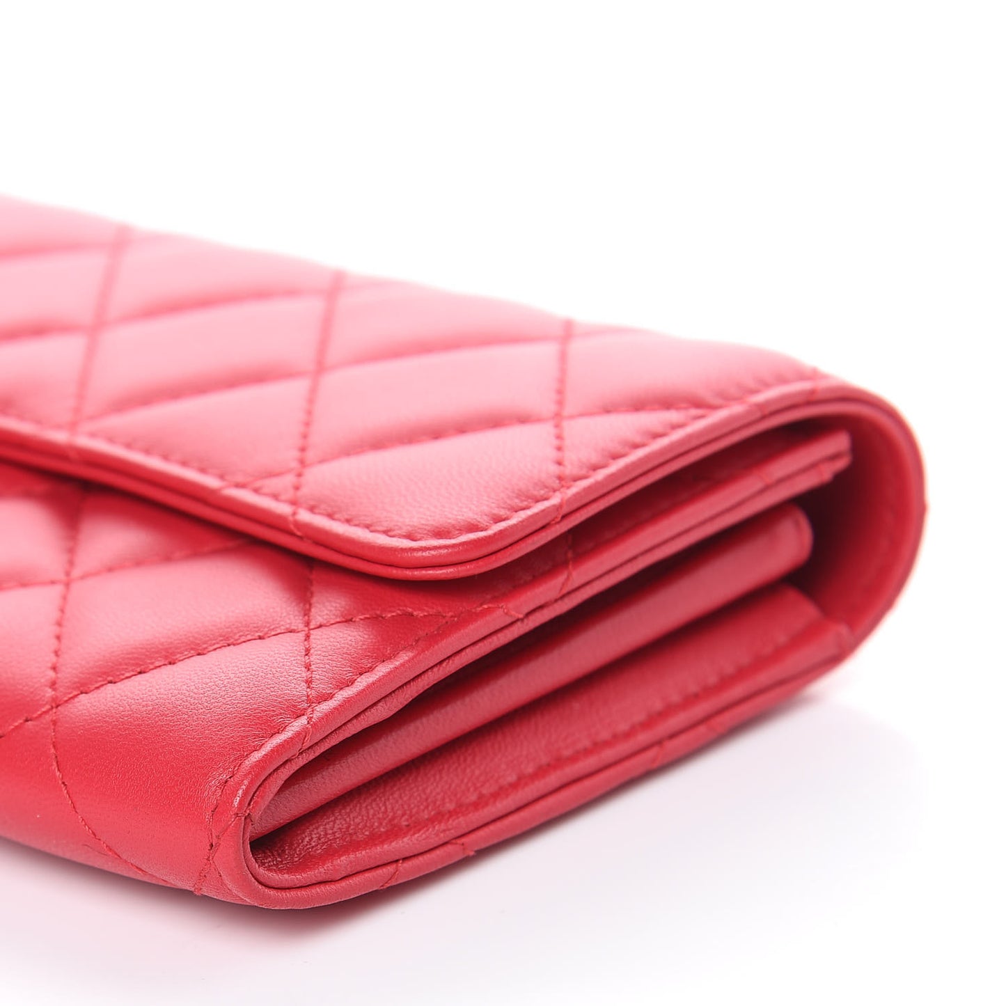 Lambskin Quilted Large Gusset Flap Wallet Red