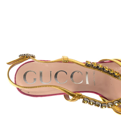 Gucci Velvet Nappa Crystal Zephyra Slingback Platform High Heel Sandals 39 Pink Gold 7 of 11