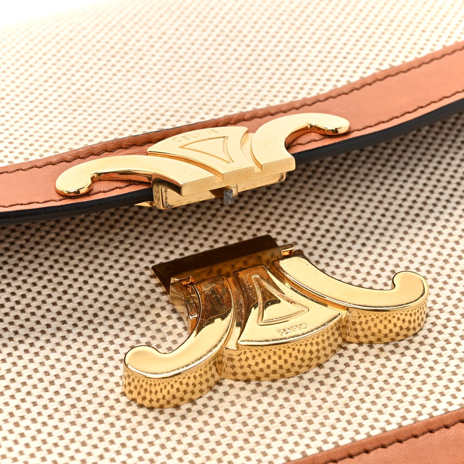 Celine Canvas Calfskin Medium Classique Triomphe Bag White Tan 18 of 18