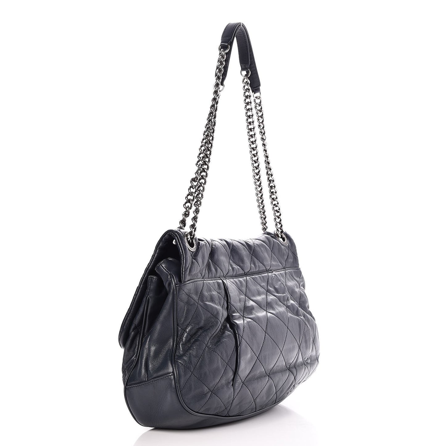 Calfskin Quilted Coco Pleats Flap Dark Navy Blue