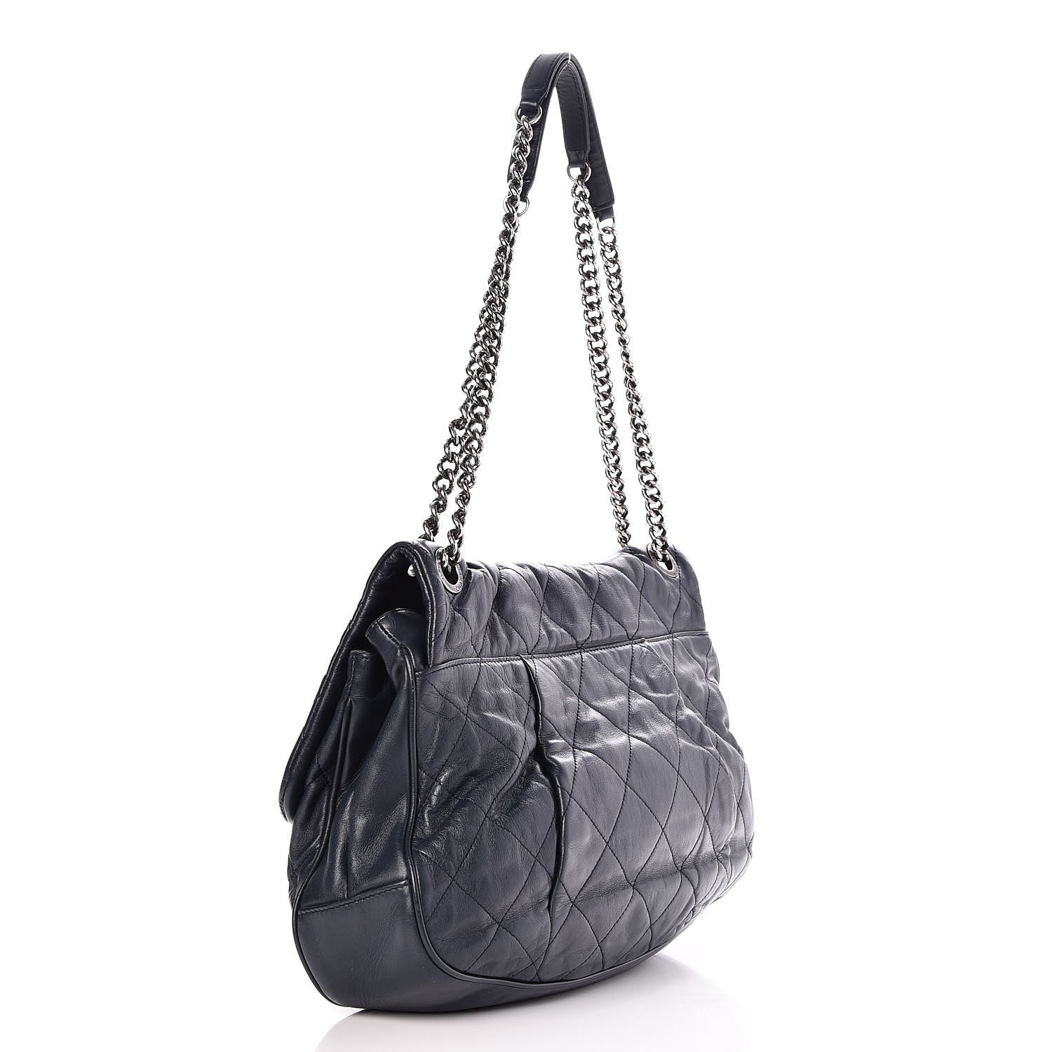 Chanel Calfskin Quilted Coco Pleats Flap Dark Navy Blue 3 of 8