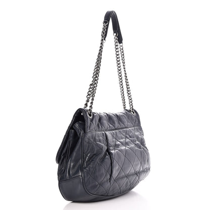 Chanel Calfskin Quilted Coco Pleats Flap Dark Navy Blue 3 of 8