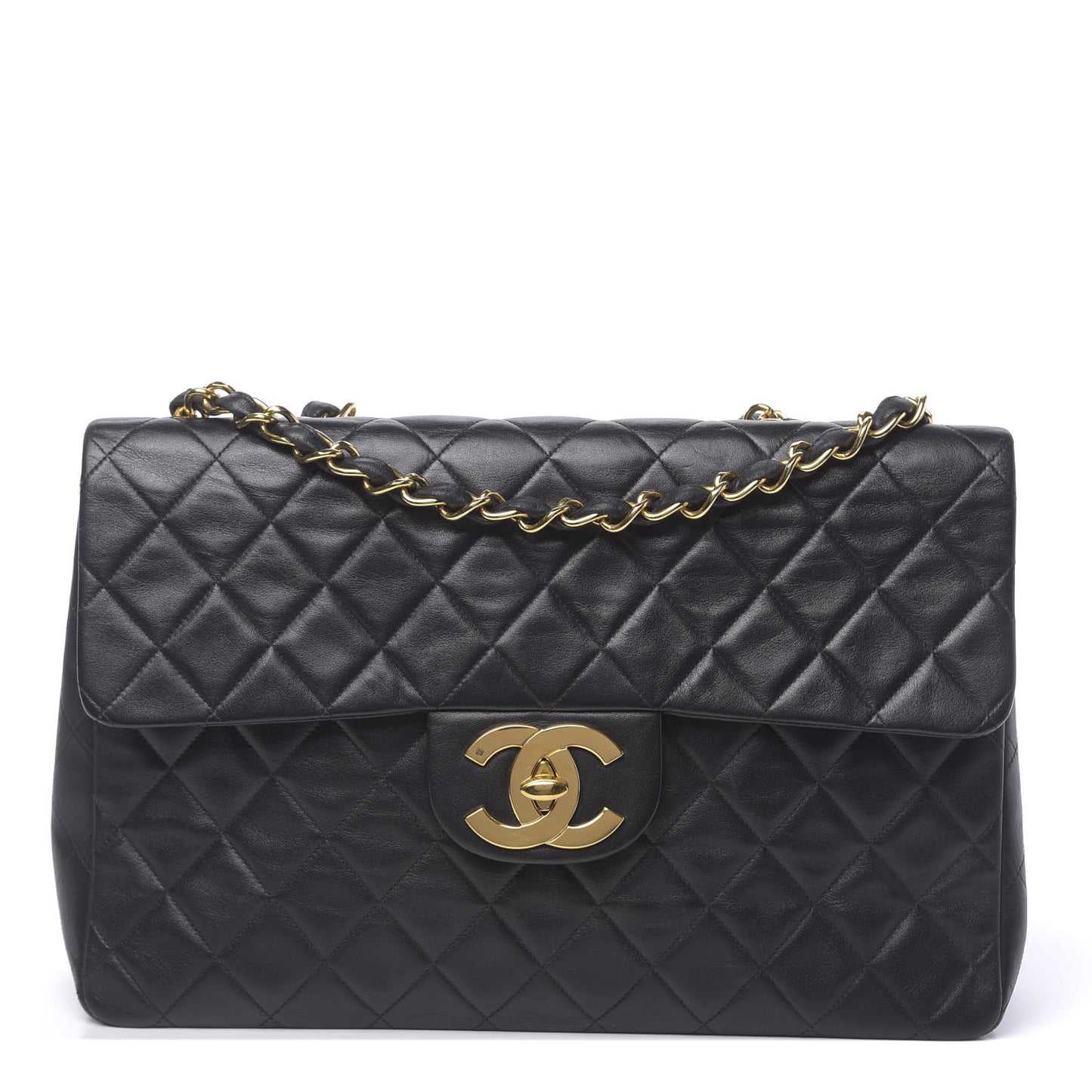 Lambskin Quilted XL Jumbo Single Flap Black