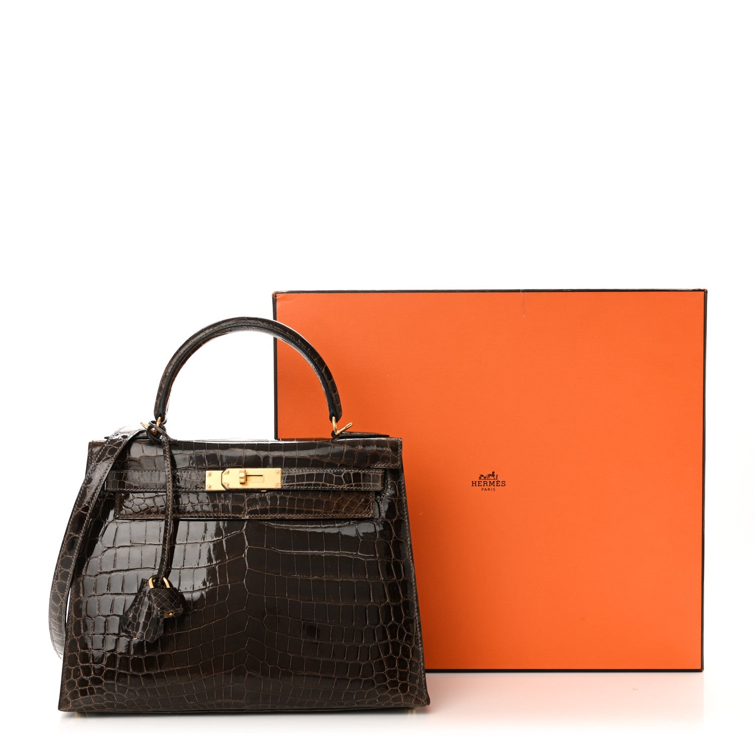 Hermes Shiny Niloticus Crocodile Kelly Sellier 28 Gris Elephant 5 of 21