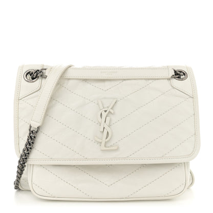 Saint Laurent Crinkled Calfskin Matelasse Monogram Medium Niki Chain Satchel Dirty White 1 of 13