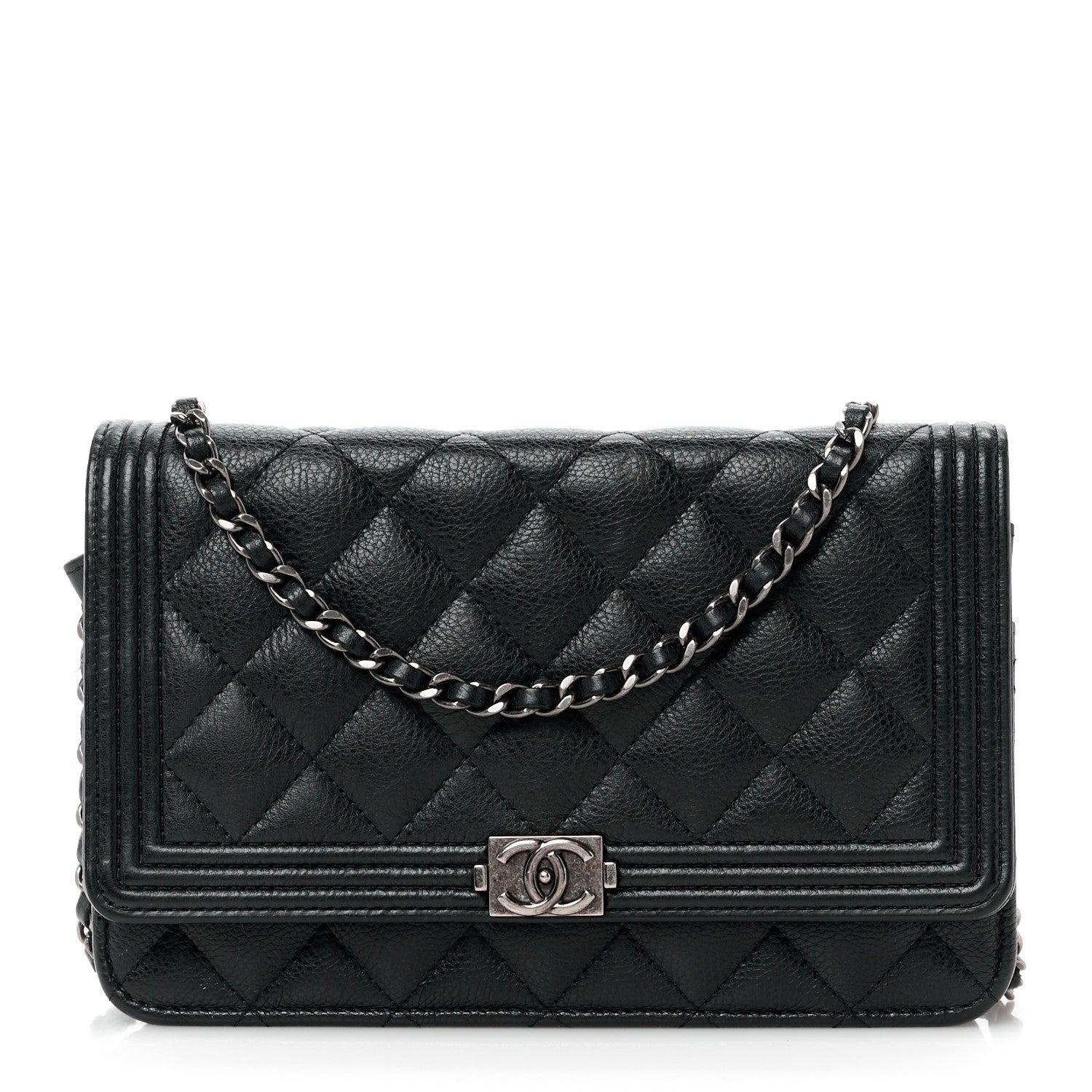 Chanel Grained Calfskin Quilted Boy Wallet On Chain WOC Black 1 of 14