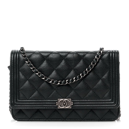 Chanel Grained Calfskin Quilted Boy Wallet On Chain WOC Black 1 of 14