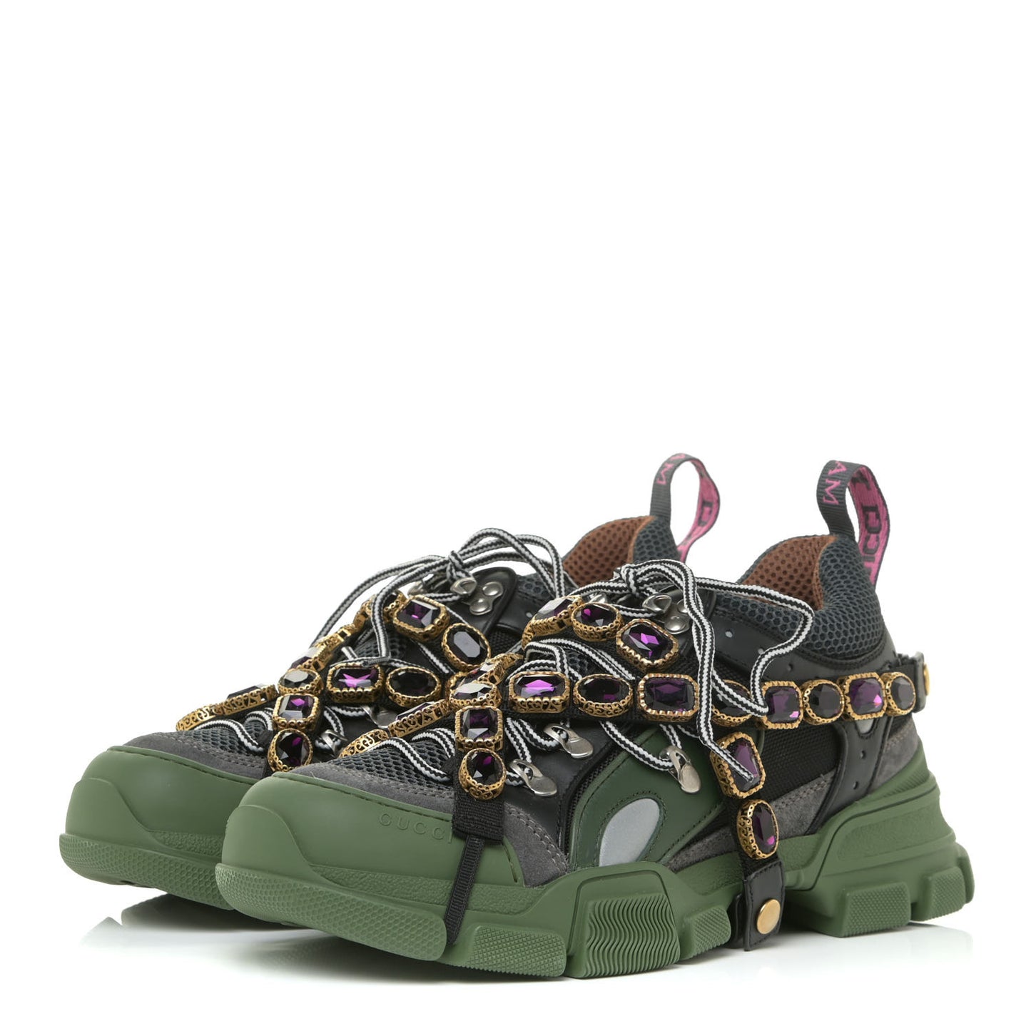 X SEGA Mesh Suede Calfskin Removable Crystals Mens Flashtrek Sneakers 7 Loess Black Olive Green