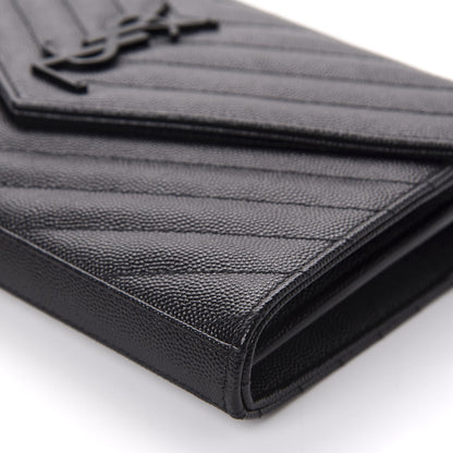 Saint Laurent Grain De Poudre Matelasse Chevron Monogram Chain Wallet Black 7 of 11