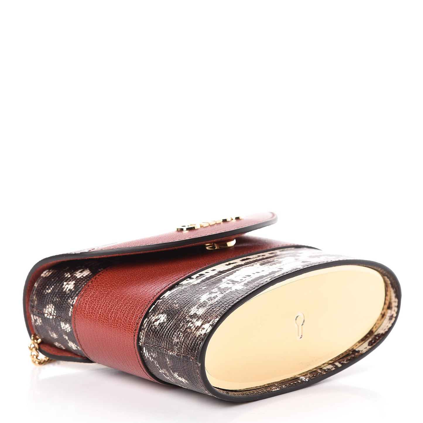 Calfskin Lizard Embossed Small Aby Lock Sepia Brown
