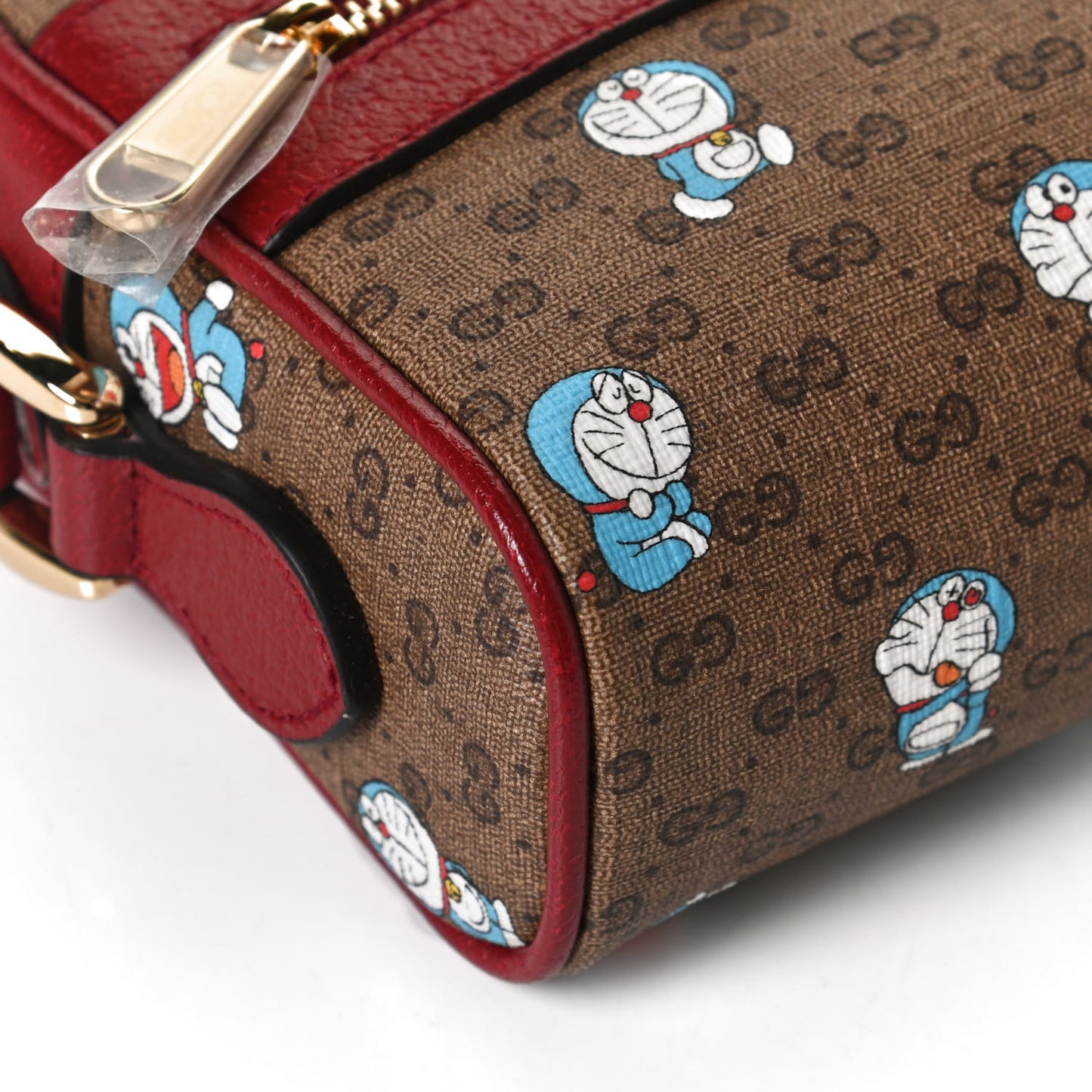 X DORAEMON Mini Vintage GG Supreme Monogram Camera Bag Beige Cherry Red