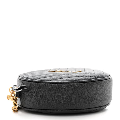 Saint Laurent Grain De Poudre Matelasse Chevron Quilted Round Vinyle Camera Bag Black 4 of 9