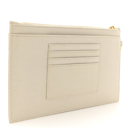 Saint Laurent Grain De Poudre Chevron Monogram Large Bill Pouch Blanc Vintage 3 of 10