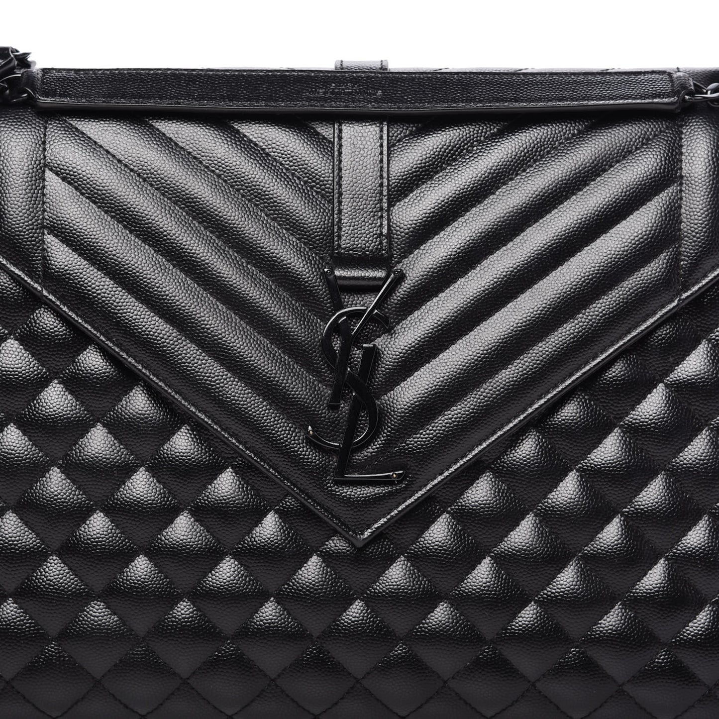 Grain De Poudre Textured Mixed Matelasse Large Triquilt Monogram Monochrome Satchel Black