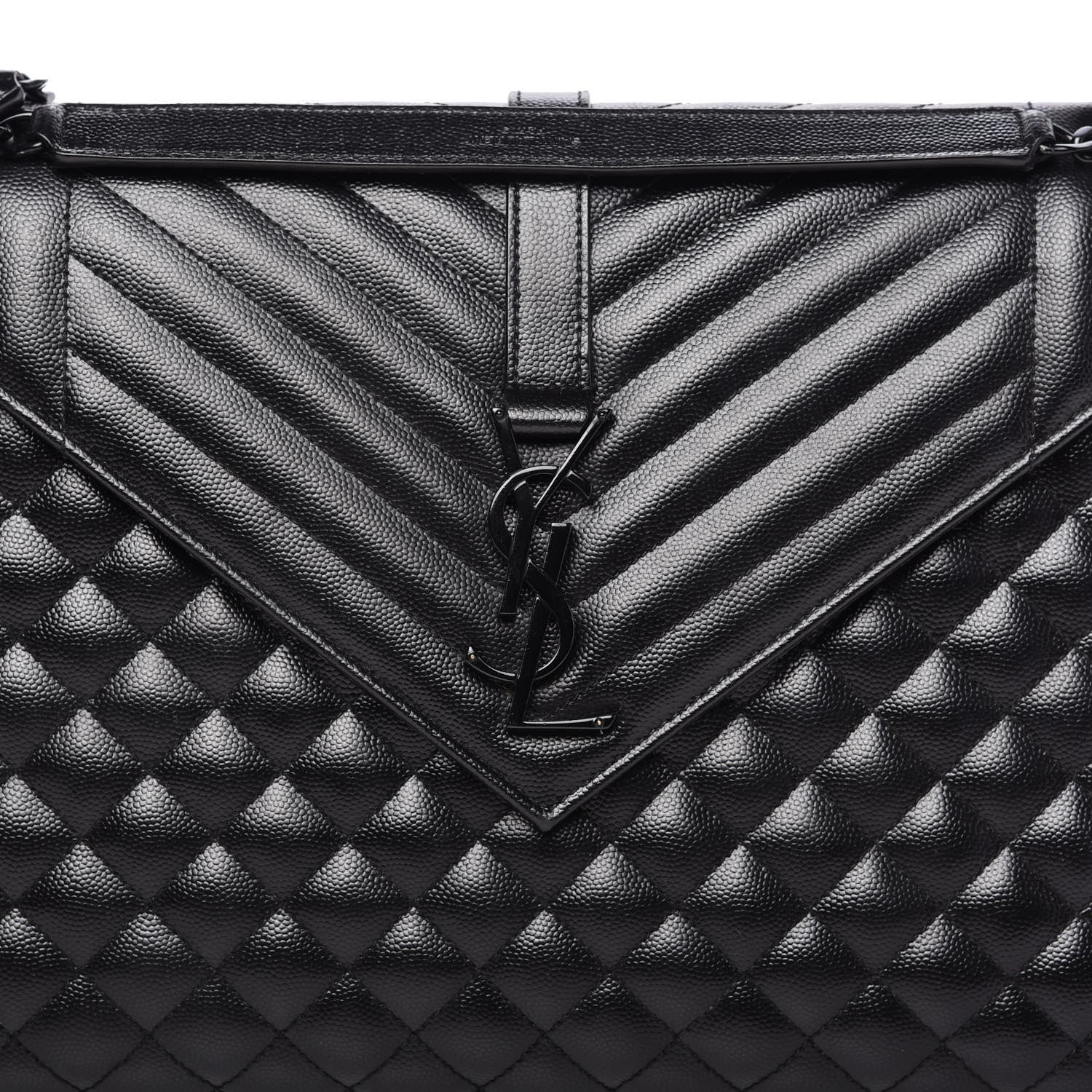 Saint Laurent Grain De Poudre Textured Mixed Matelasse Large Triquilt Monogram Monochrome Satchel Black 11 of 11