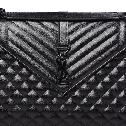 Saint Laurent Grain De Poudre Textured Mixed Matelasse Large Triquilt Monogram Monochrome Satchel Black 11 of 11
