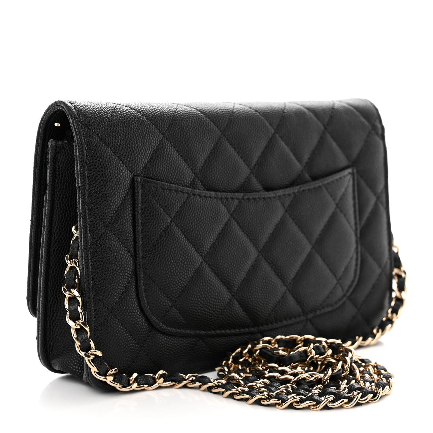 Caviar Quilted Striated CC Wallet On Chain WOC Black