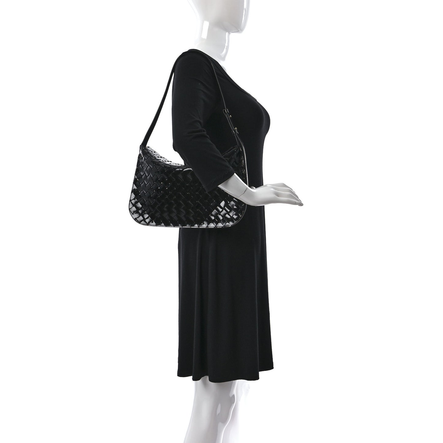 Patent Intrecciato Shoulder Bag Black