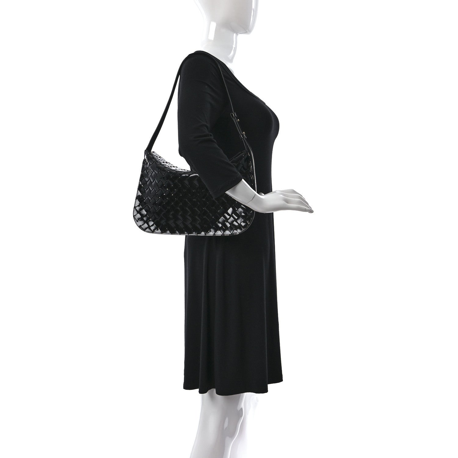 Bottega Veneta Patent Intrecciato Shoulder Bag Black 2 of 10