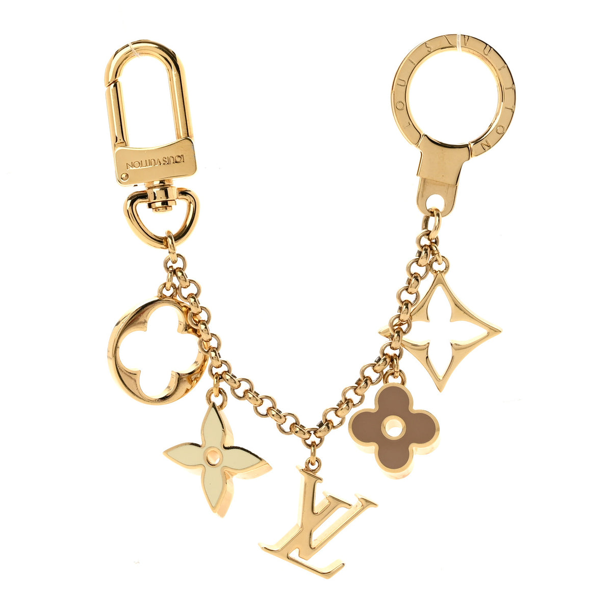 Brass Enamel Fleur De Monogram Bag Charm Chain Gold