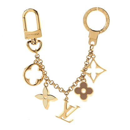 Louis Vuitton Brass Enamel Fleur De Monogram Bag Charm Chain Gold 1 of 5