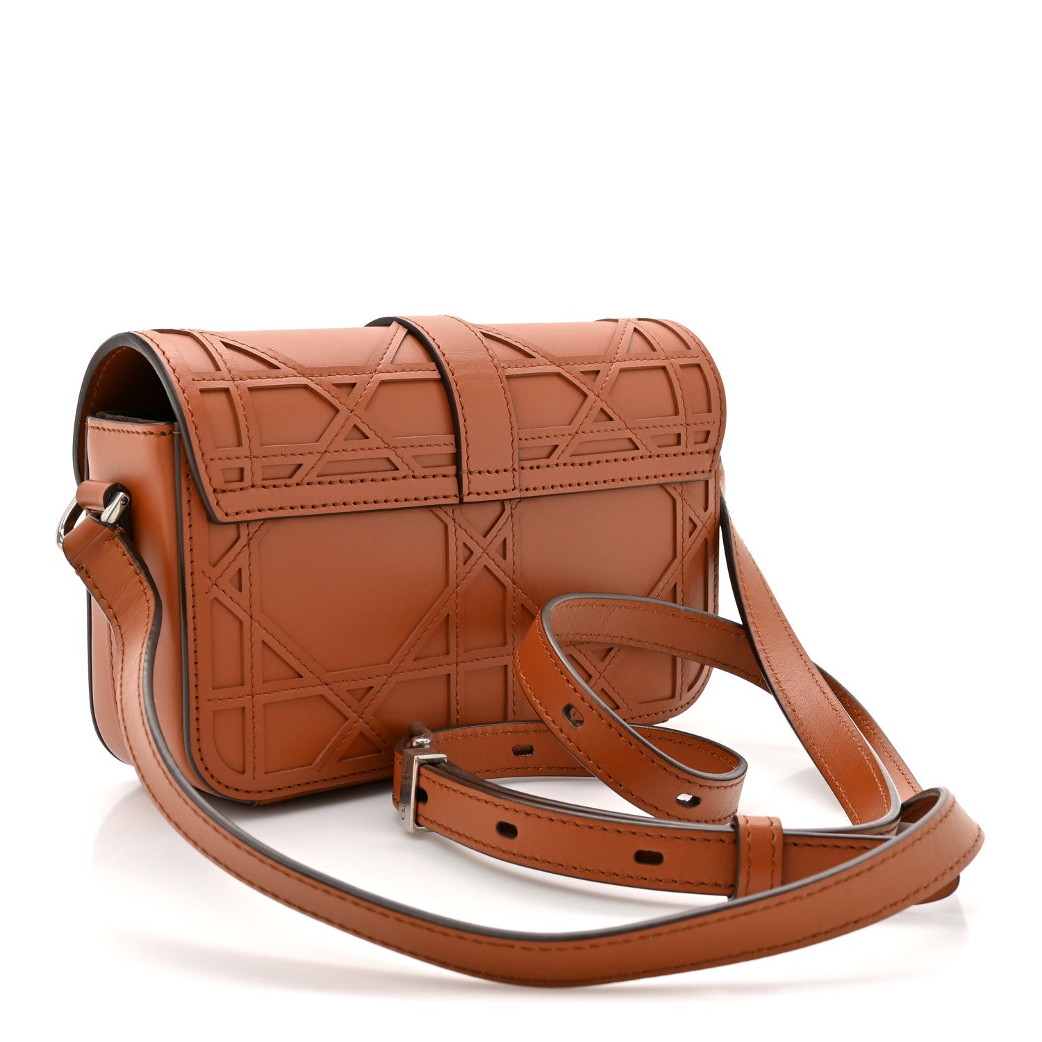 Christian Dior Calfskin Cosmo Laser Cut Cannage Mini Dior Charm Bag Cognac 2 of 9