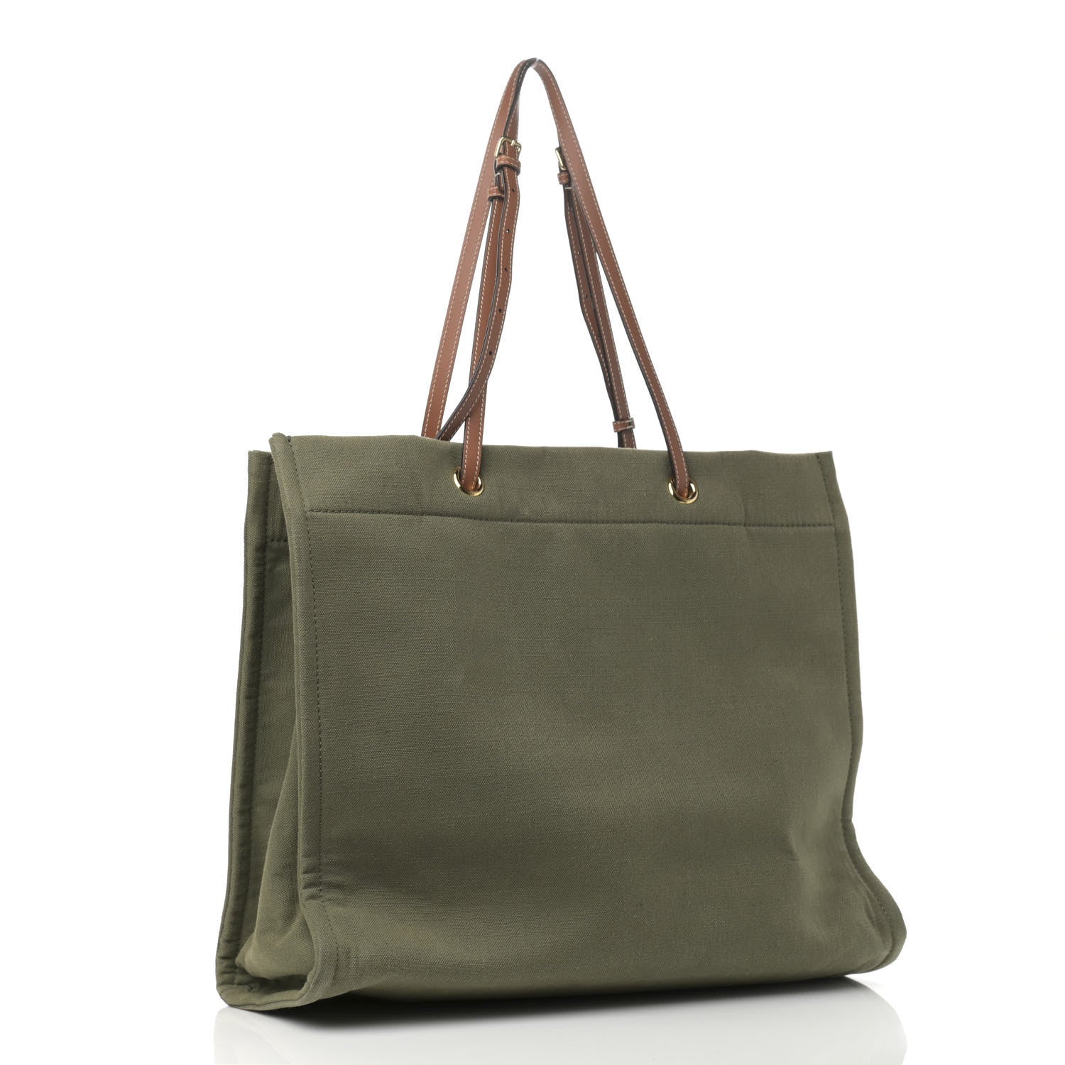 Celine Canvas Calfskin Vertical Cabas Green 3 of 13