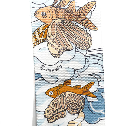 Hermes Silk Sur Mon Nuage Twilly Creme Bleu Ciel Orange 3 of 4