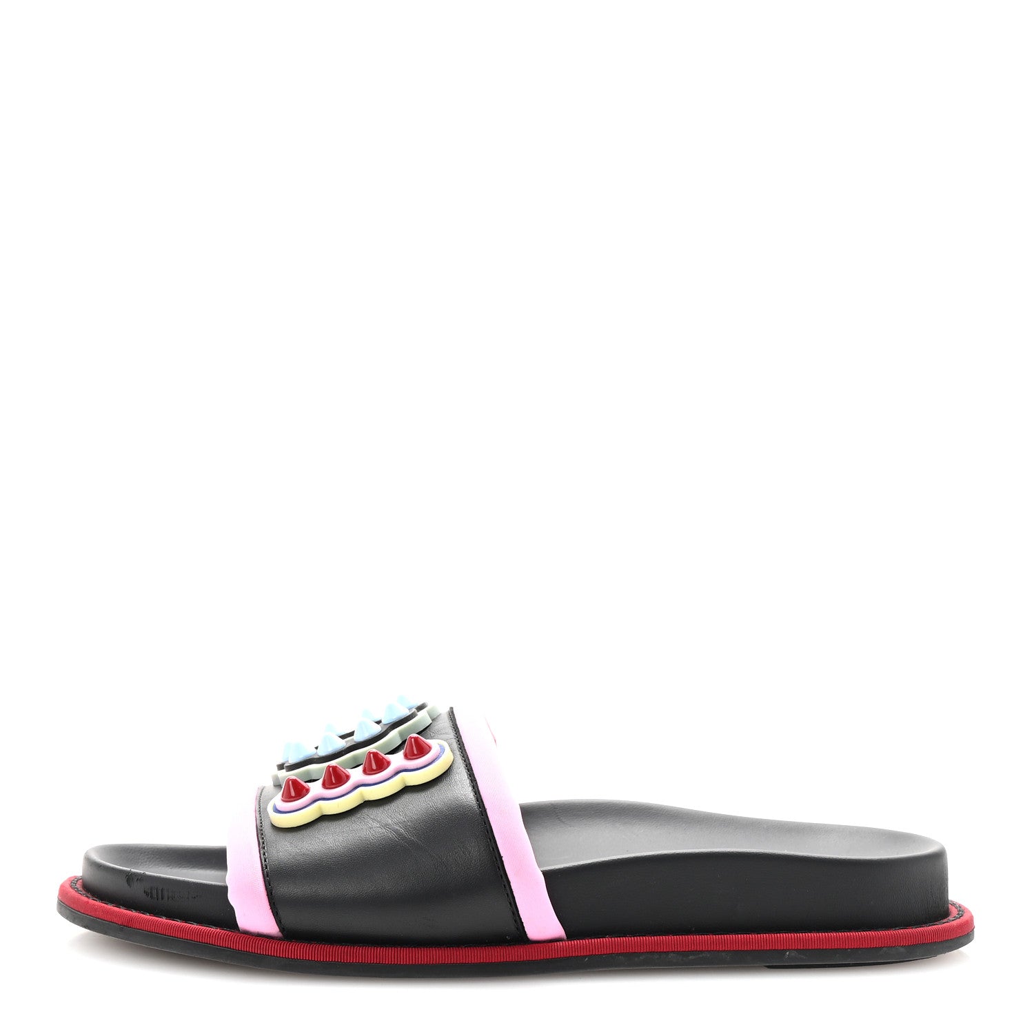 Fendi Vitello Studded Fun Fair Slide Sandals 36 Black Multicolor 1 of 8