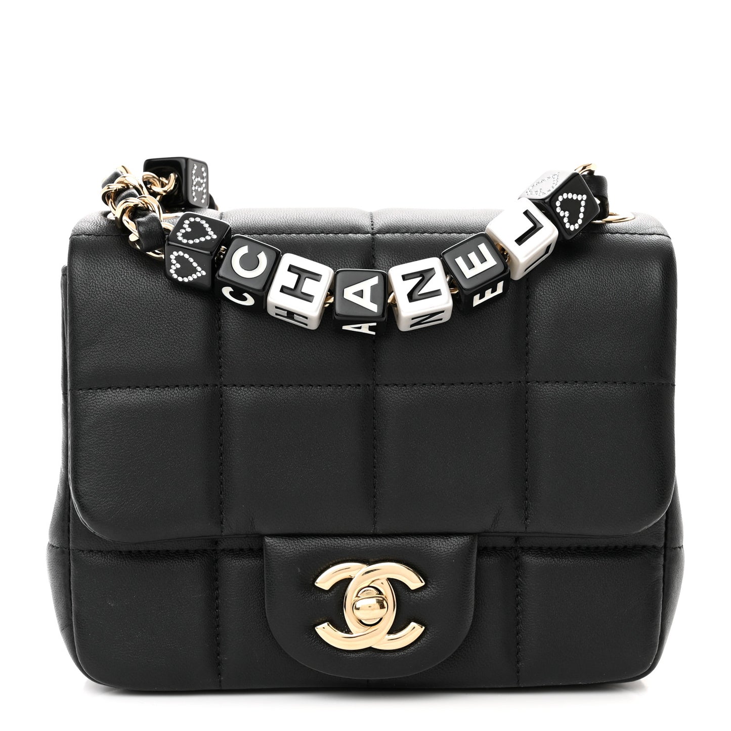 Lambskin Resin Crystal Square Quilted Mini Monacoco Flap Black