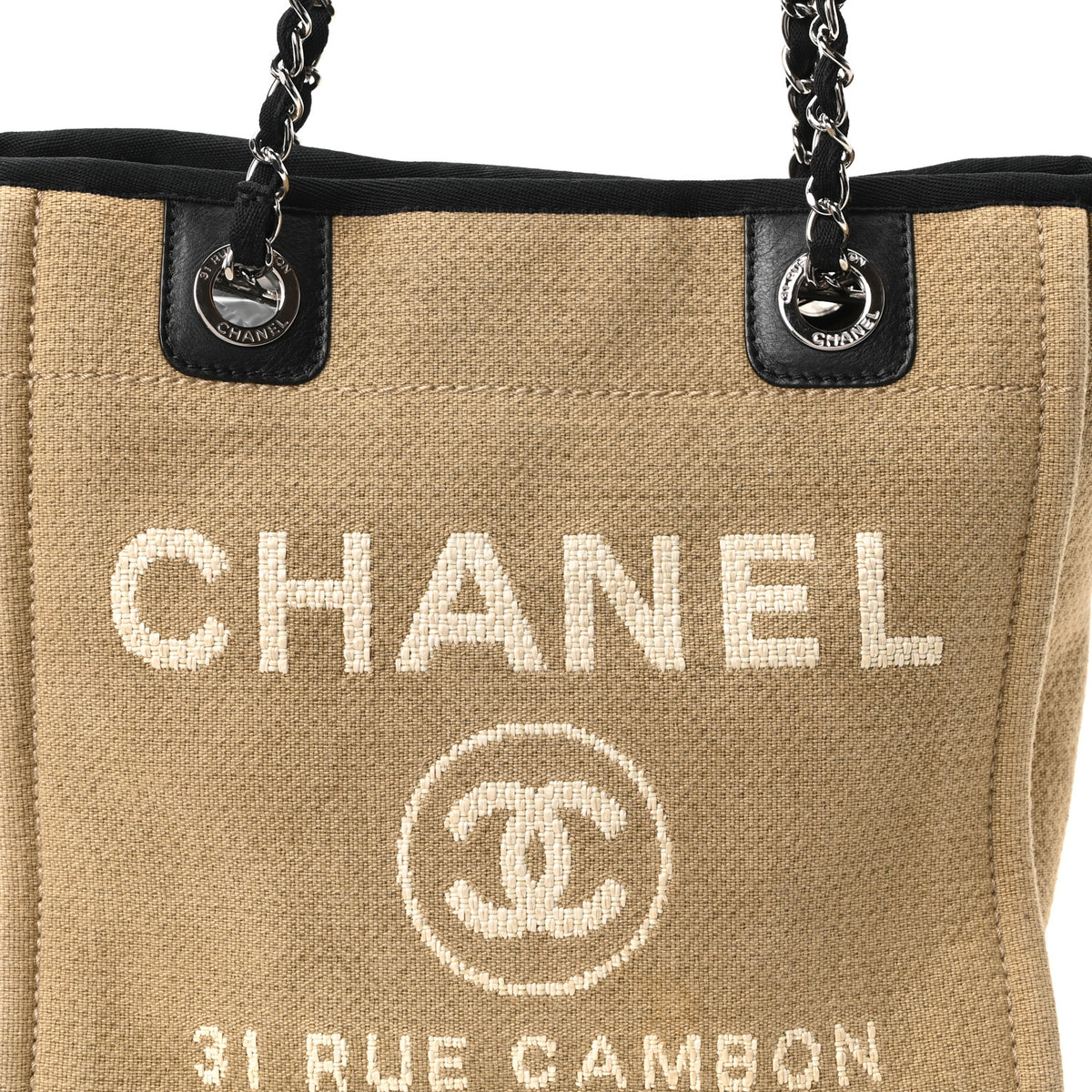 Chanel Canvas Mini Deauville Tote Beige Black 8 of 10