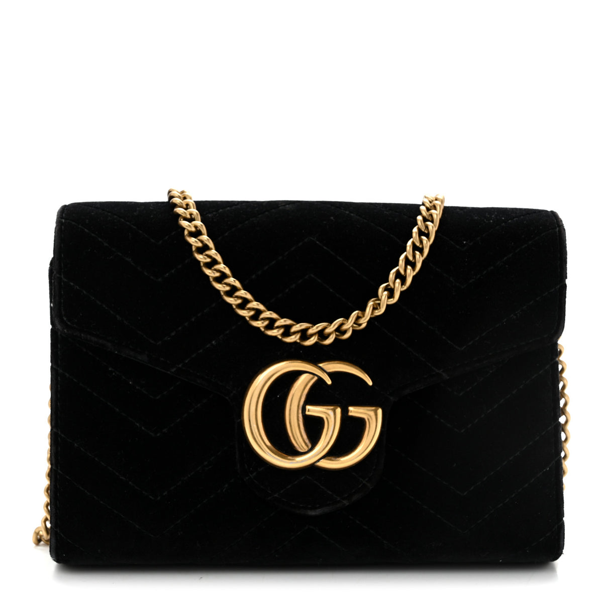 Velvet Matelasse GG Marmont Chain Wallet Black