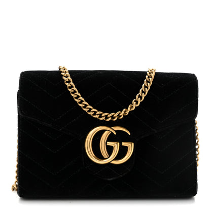 Gucci Velvet Matelasse GG Marmont Chain Wallet Black 1 of 12