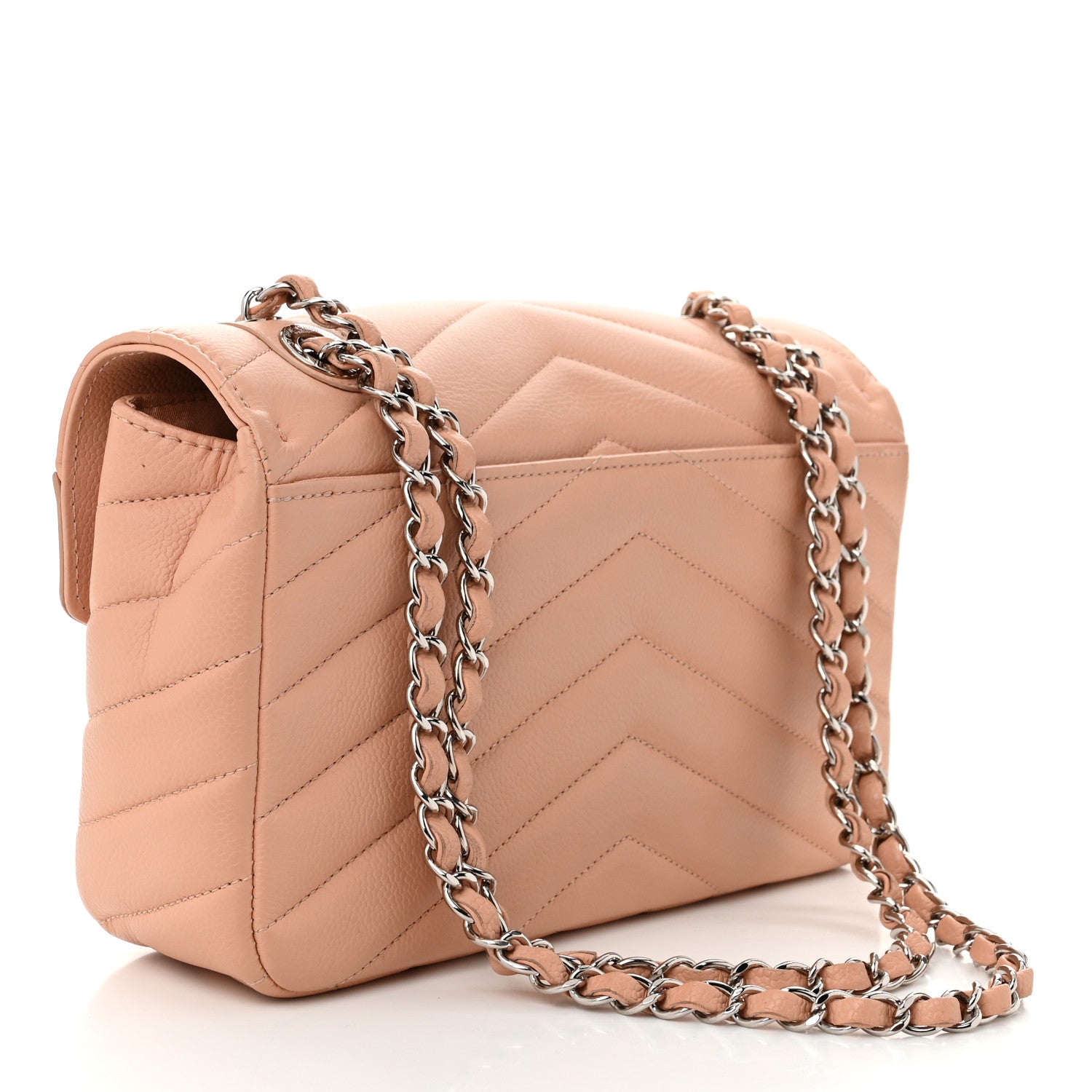 Chanel Caviar Chevron Quilted Single Flap Light Pink 3 of 11