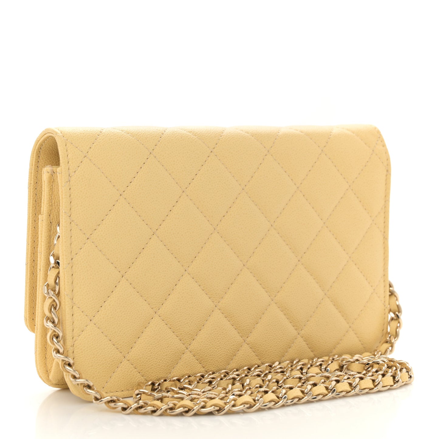 Caviar Quilted Studded CC Wallet on Chain WOC Yellow