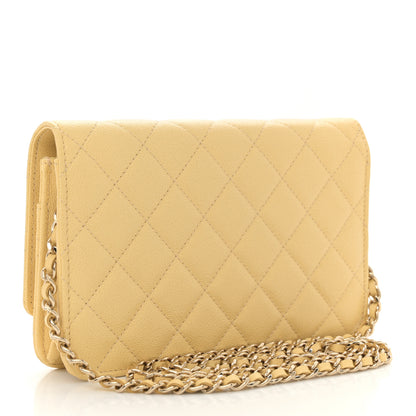Chanel Caviar Quilted Studded CC Wallet on Chain WOC Yellow 3 of 10