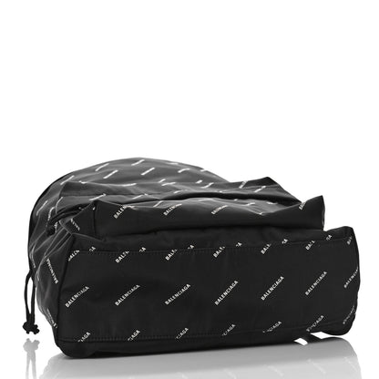 Balenciaga Twill Nylon Allover Logo Print Explorer Backpack Black White 4 of 8