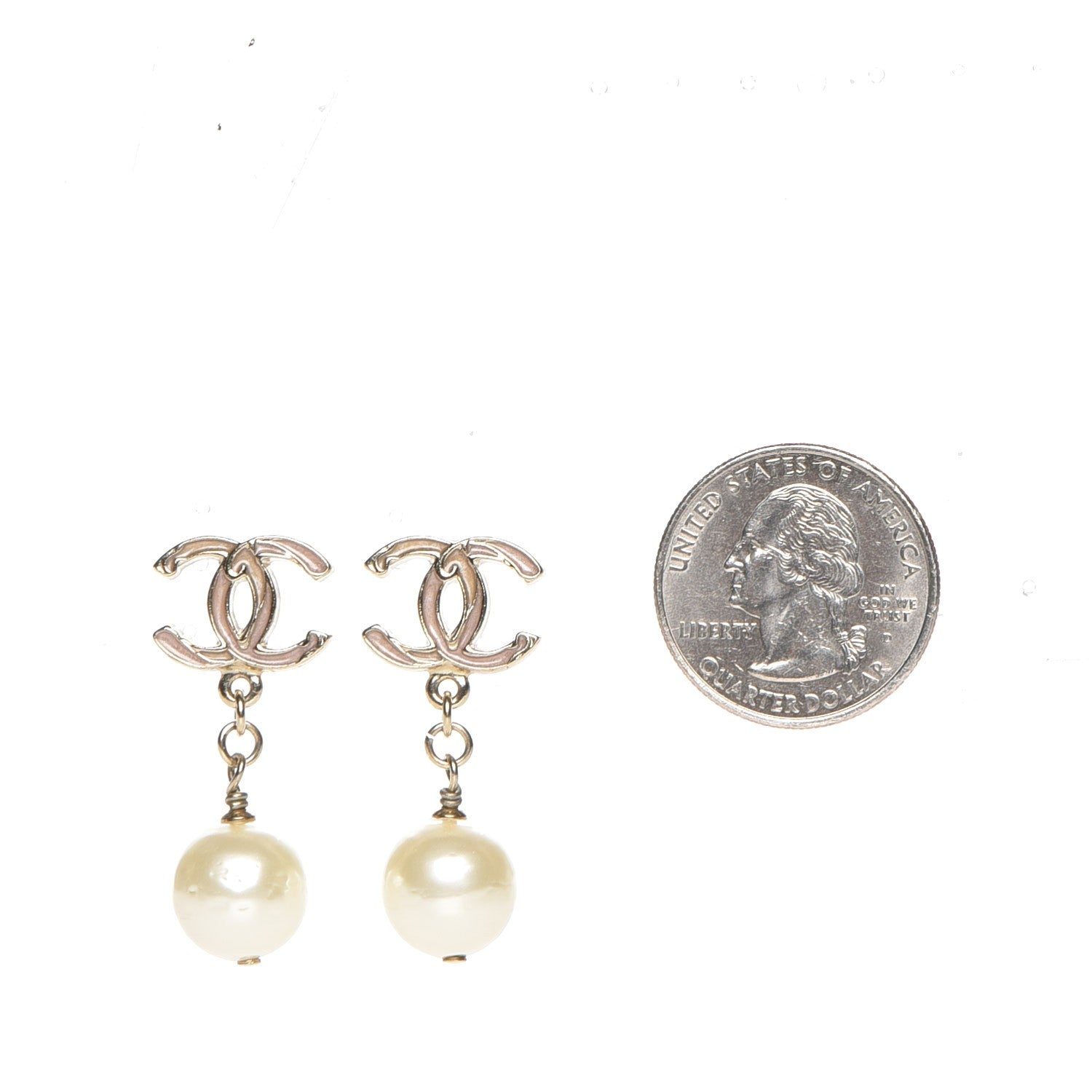 Chanel Enamel Pearl CC Drop Earrings Gold 2 of 4