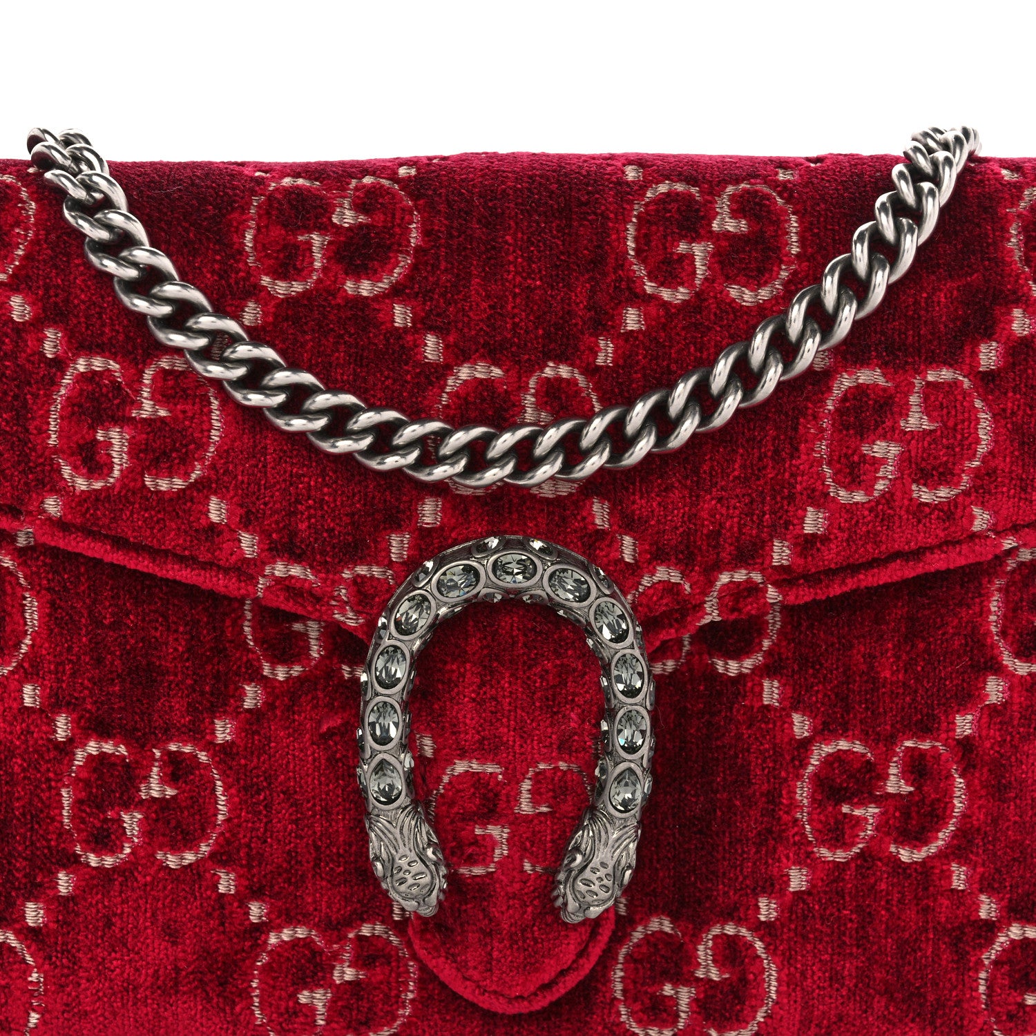 Gucci Velvet GG Monogram Mini Dionysus Chain Wallet Red Cipria 8 of 12