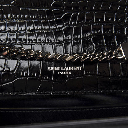 Saint Laurent Calfskin Crocodile Embossed Small Classic Monogram Kate Tassel Satchel Black 9 of 10