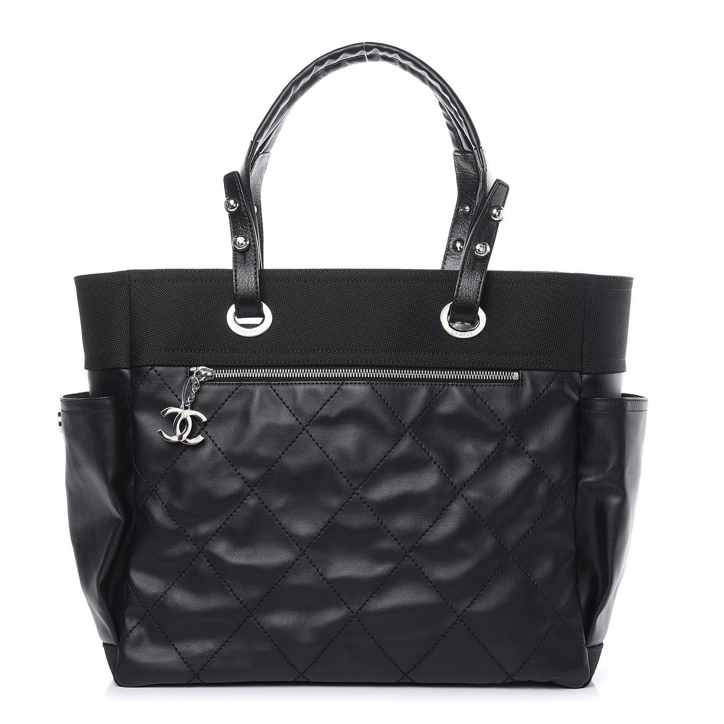Coated Canvas Quilted Large Paris Biarritz Tote Black