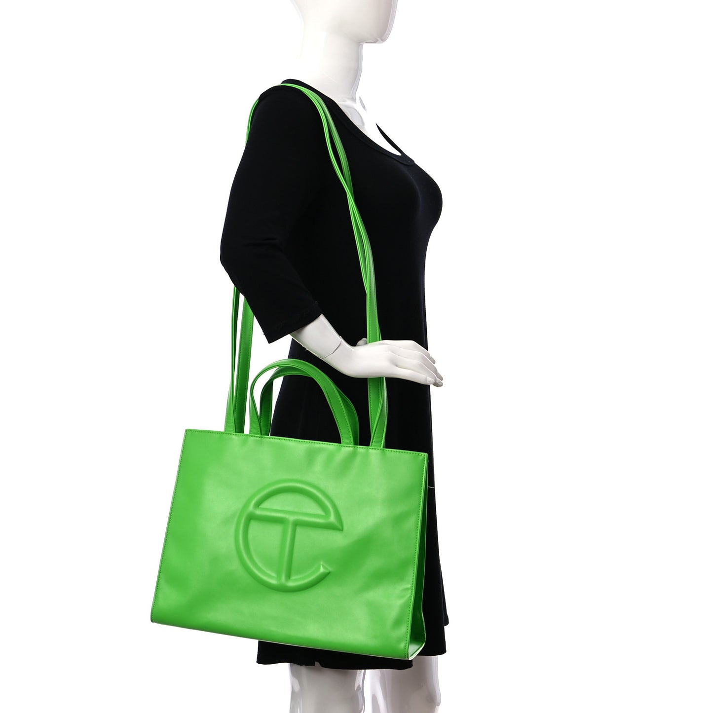 Vegan Leather Medium Shopping Bag Highlighter Green