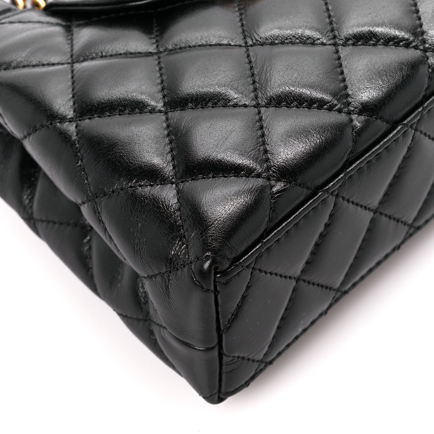 Shiny Aged Calfskin Quilted Nano Kelly Shopper Black