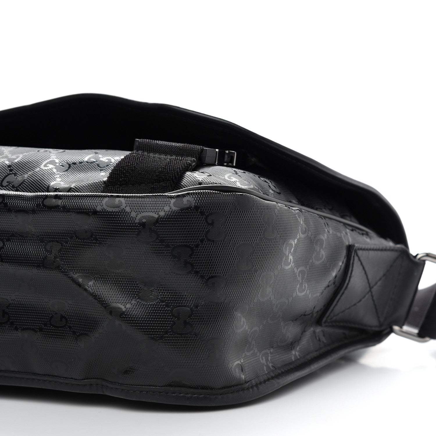 Gucci Imprime Monogram Medium Double Buckle Flap Messenger Bag Black 9 of 10
